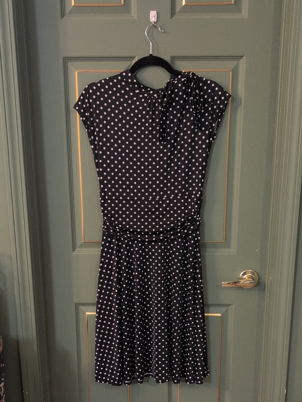 Folter & Modcloth super soft, classic little black dress with polka dots, large